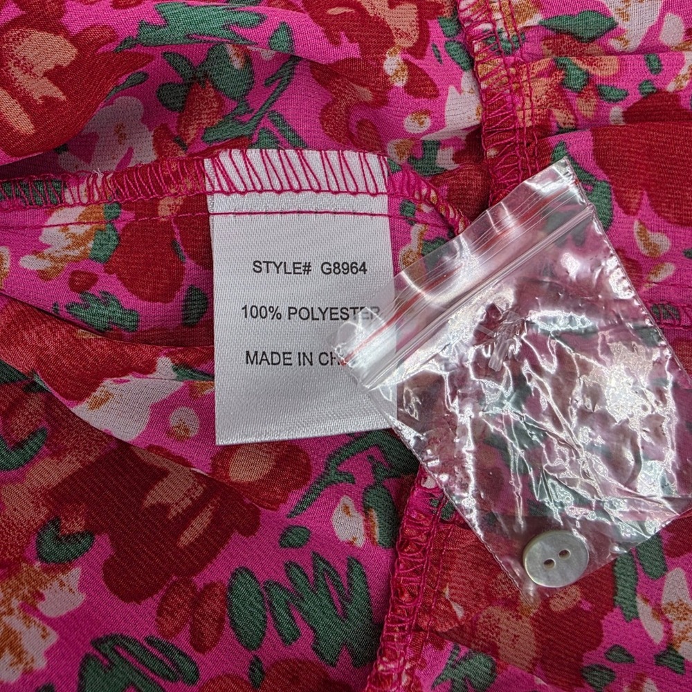 Jodifl Pink Red Floral Flutter Sleeve Babydoll Mini Dress Womens Large Flowy - Picture 4 of 7
